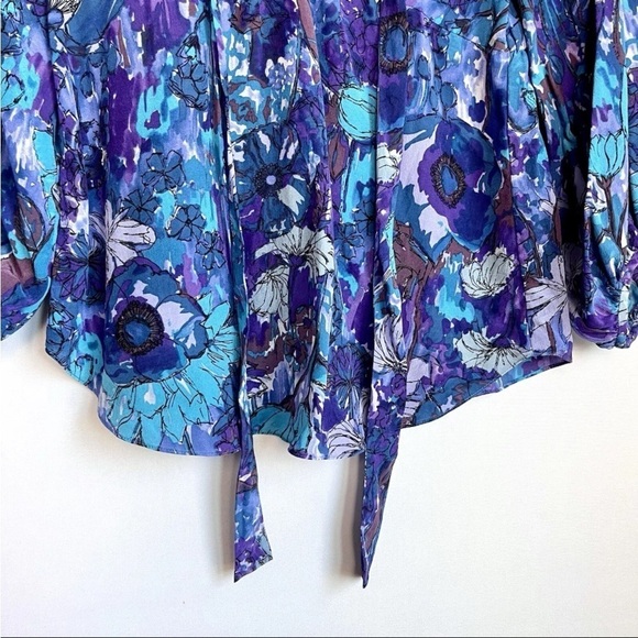 Rebecca Taylor Sz 6 Silk Top Blouse Abstract Floral Boho 3/4 Sleeve Peasant - Picture 6 of 16